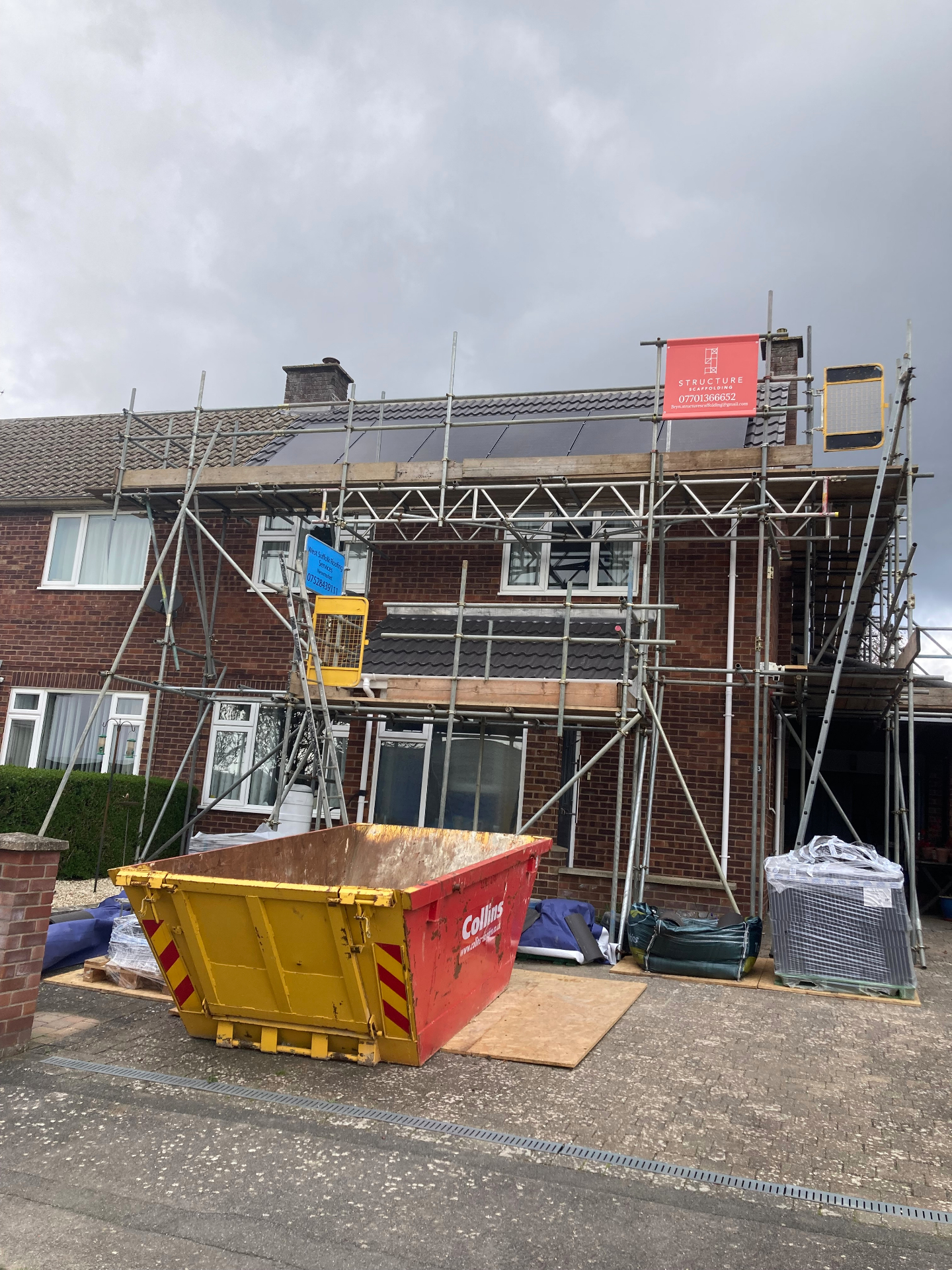 West Suffolk Roofing Services scaffolding set up on a re-roof